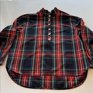 J. Crew Women's Red and Black Plaid Button-Down Shirt crystal buttons Size: 10